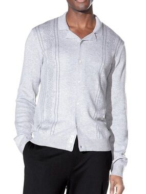 Civil Society Heather Grey Knit Full Placket Sweater Shirt